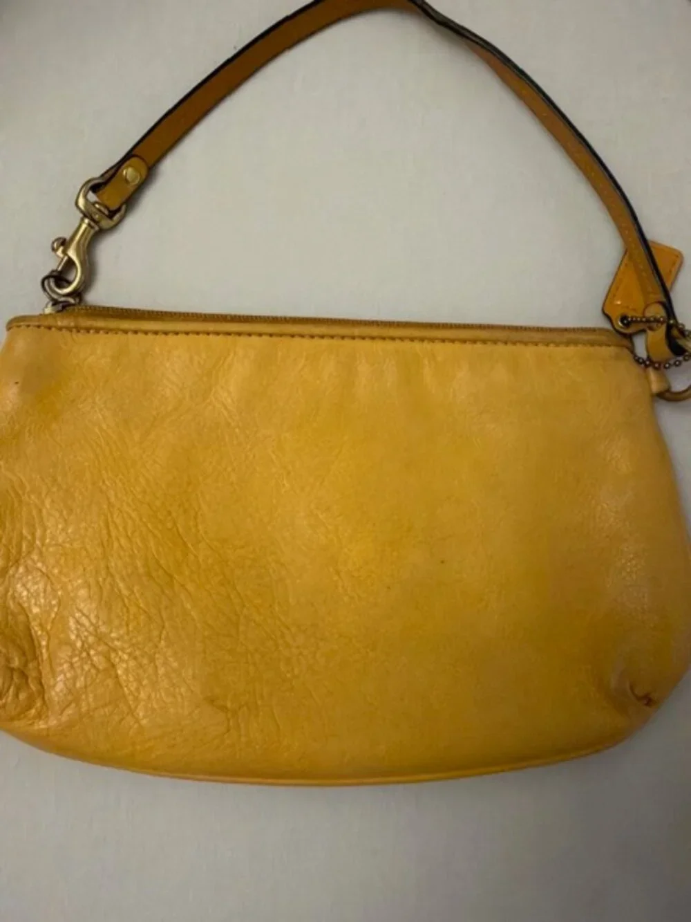 Coach yellow pleated leather #Coach wristlet clutch small size
